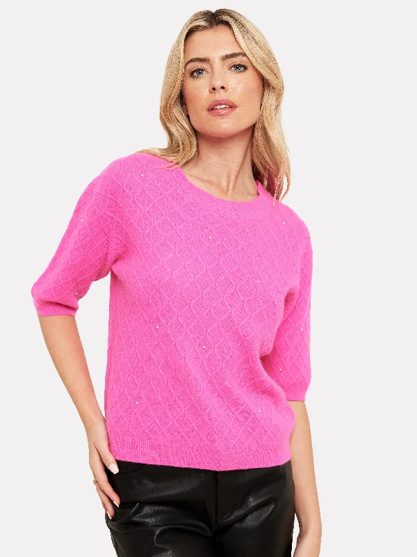 Cable Knit Pearl Cashmere Tee