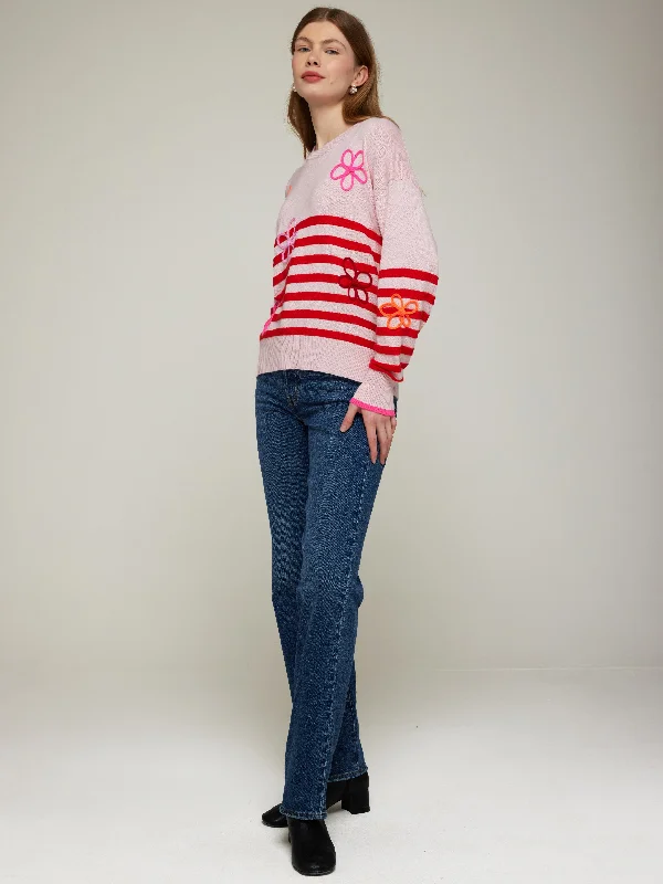 Violet Floral Stripe Crew Neck