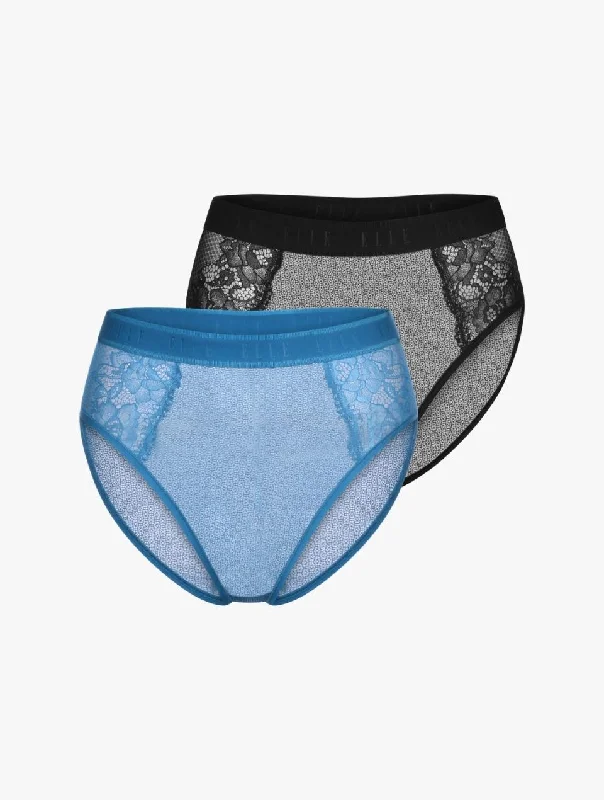 ELLE 24/7 Lace High Waisted Brief - Black/Blue - 2 PACK