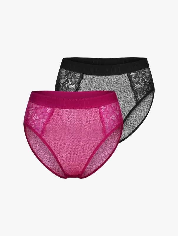 ELLE 24/7 Lace High Waisted Brief - Black/Pink - 2 PACK