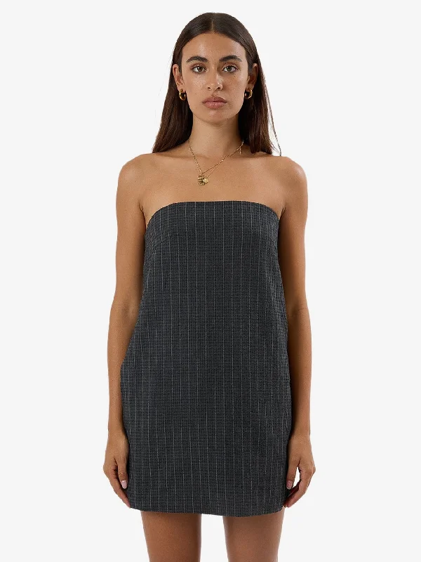 Colby Strapless Dress - Charcoal Pinstripe