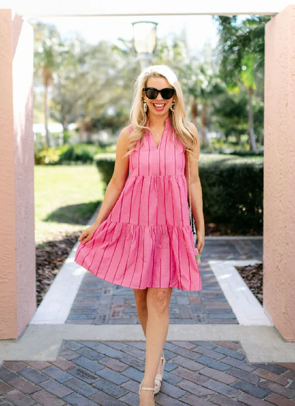 The Annika Dress in Candy Pink Seersucker