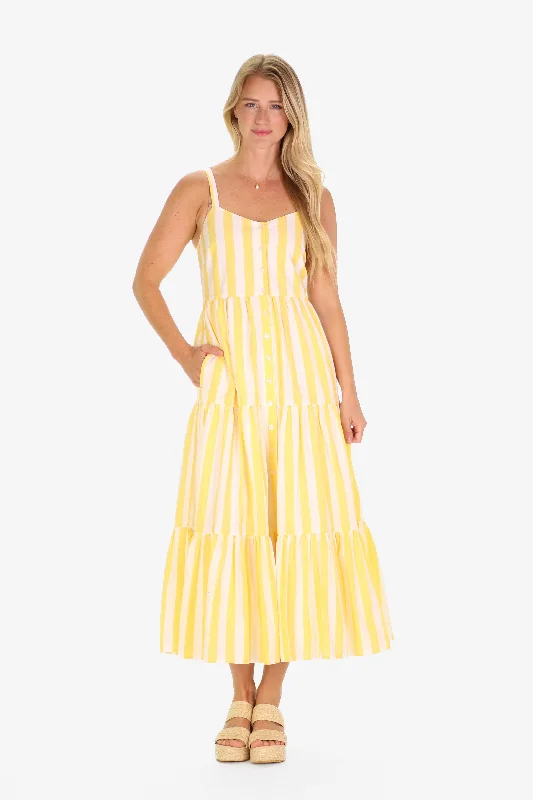 The Duxbury Dress in Lemon Linen Stripe