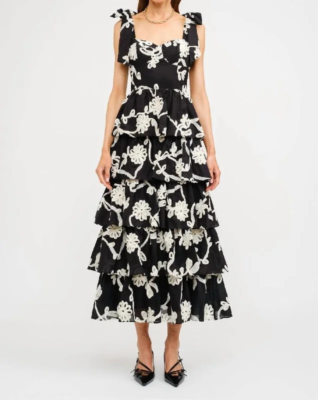 Floral Midi Dress In Black