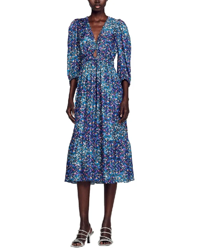 Sandro Almada Silk Midi Dress