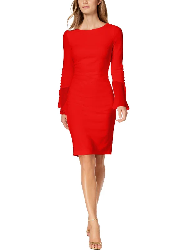 Womens Chiffon Midi Sheath Dress