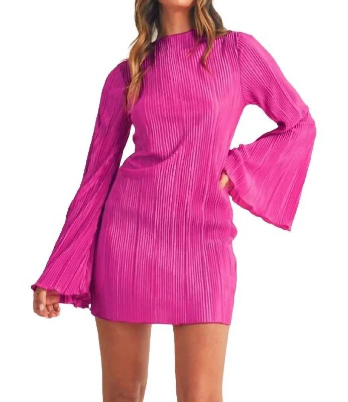 Bell Sleeve Mini Dress In Magenta