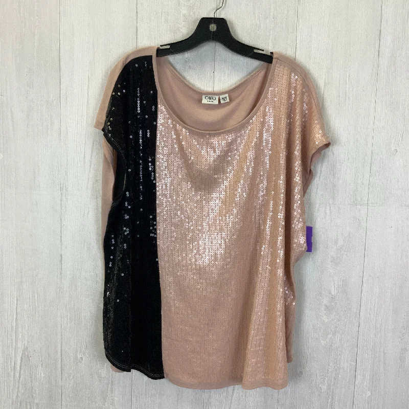 Black & Pink Top Short Sleeve Cato, Size 2x