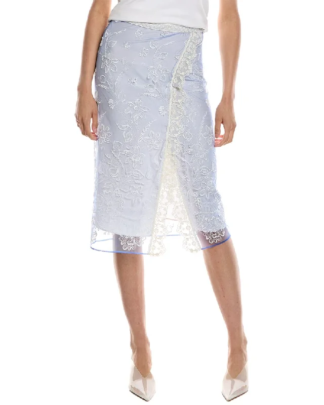 Burberry Tulle Floral Embroidered Silk-Lined Skirt