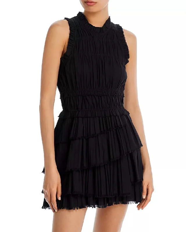 Greir Pleated Mini Dress In Black