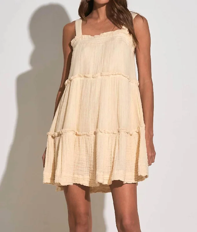 Mini Tank Ruffle Summer Dress In Ivory