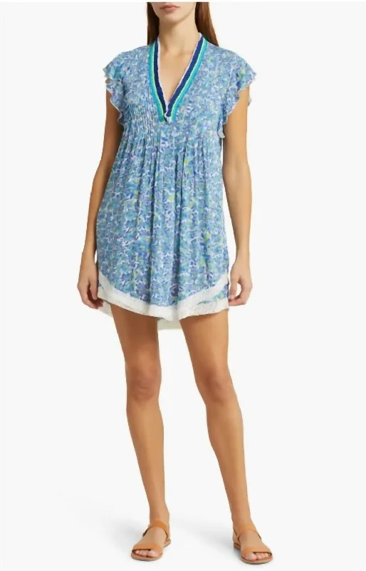 Sasha Mini Dress In Blue Ocean Flowers