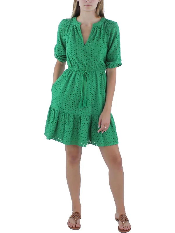 Womens EMBROIDERED Cotton Mini Dress