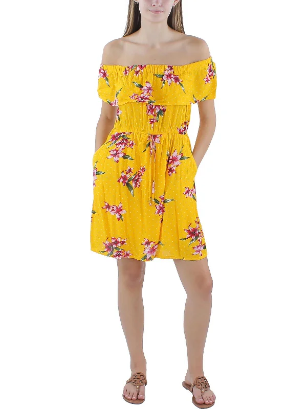 Womens Floral Off The Shoulder Mini Dress