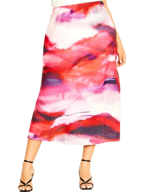 Womens Midi Printed A-Line Skirt