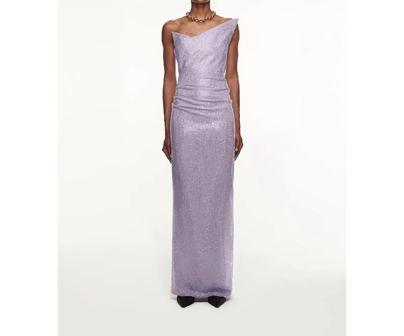 Diamante Asymmetric Maxi Dress In Lilac