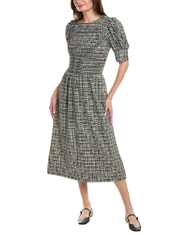 GANNI Stretch Seersucker Smocked Maxi Dress