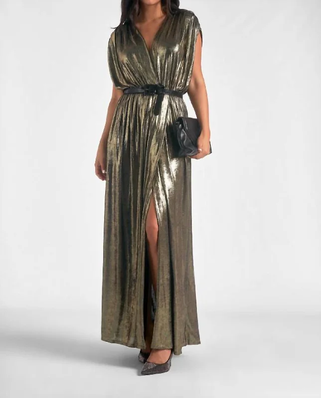 High Slip Sleeveless Maxi Dress In Gold