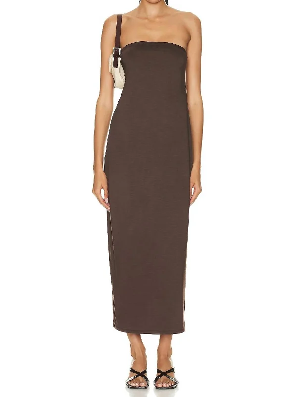 Luxe Knit Strapless Maxi In Brown