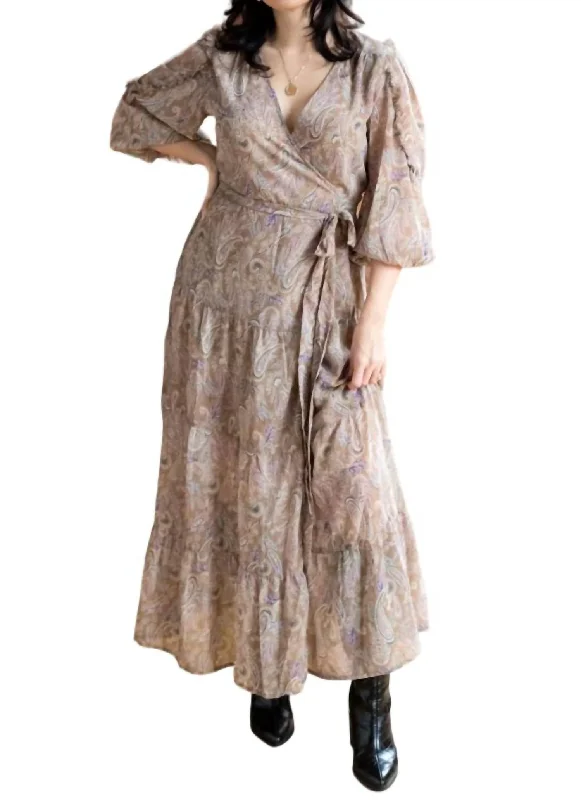 Paisley Wrap Maxi Dress In Beige