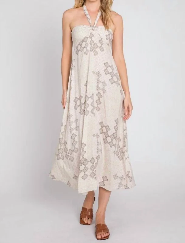 The Gio Printed Halter Neck Maxi Dress In Sage