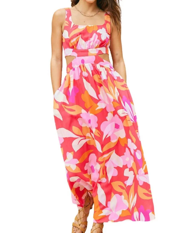 The Lilo Floral Print Maxi Dress In Fuchsia