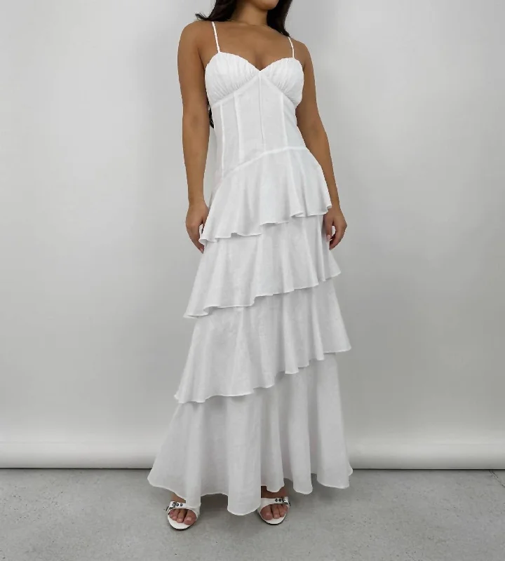 Tiered Corset Maxi Dress In Ivory