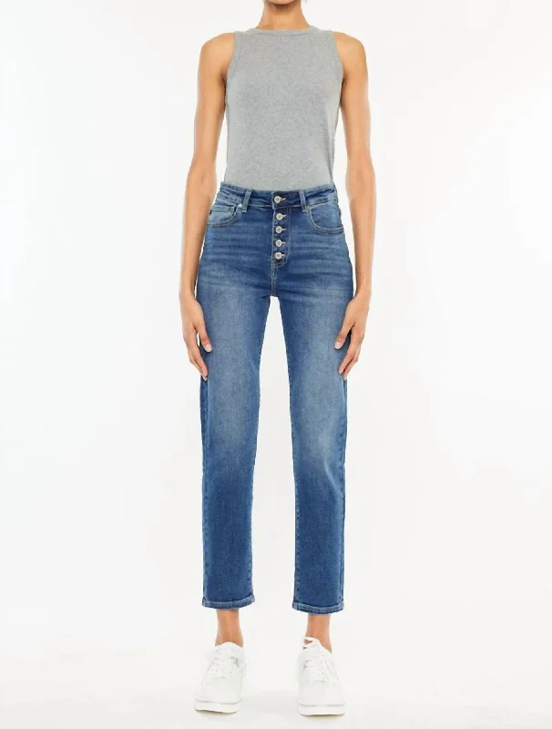 Dianna Super High Rise Button Fly Mom Jeans In Dark Wash