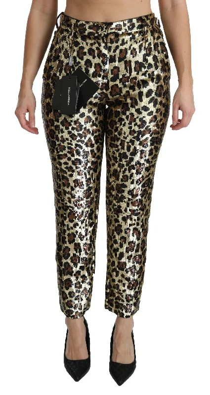 Dolce & Gabbana Chic High Waist Leopard Sequin Women's Pants