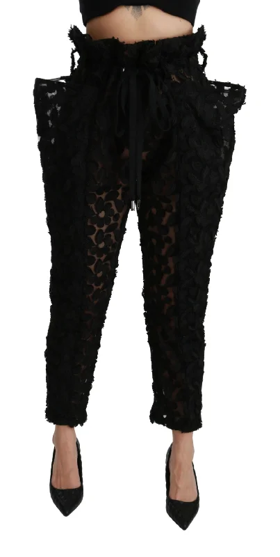 Dolce & Gabbana Chic Tape High Waist Lace Women's Pants