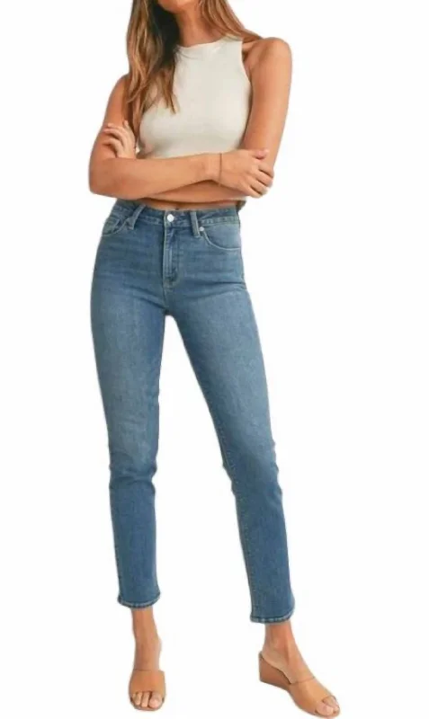 Mid Rise Slim Jeans In Medium Wash