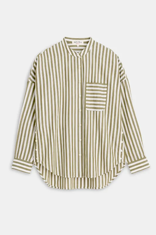 Jo Cotton Shirt in Olive Stripe