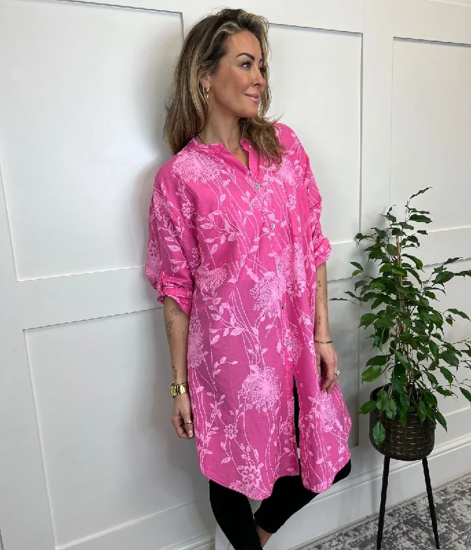 Pink Botanical Longline Tunic Shirt