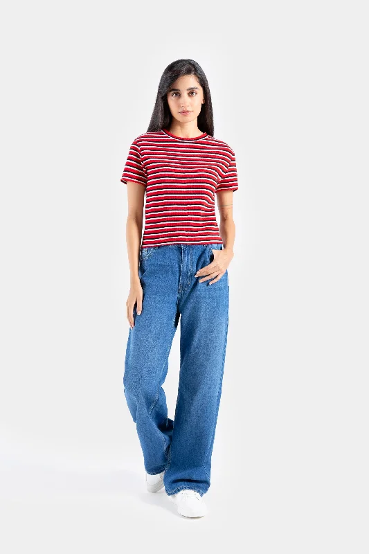 Striped Super Cropped  T-shirt