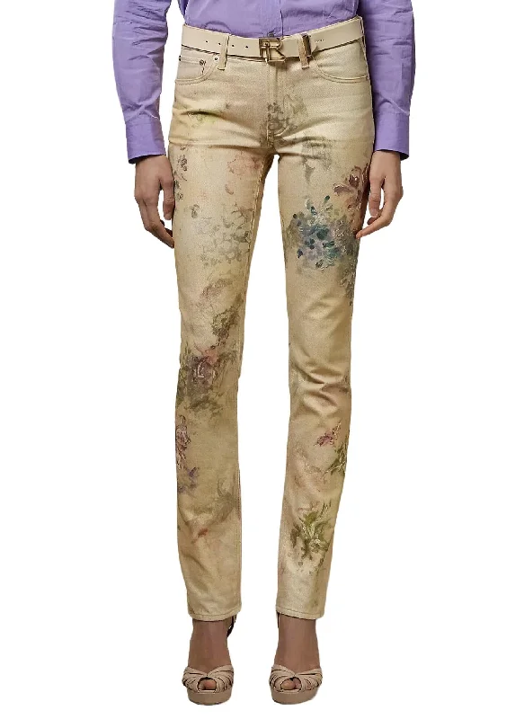 160 Slim Floral Full Length Pant In Faded Floral