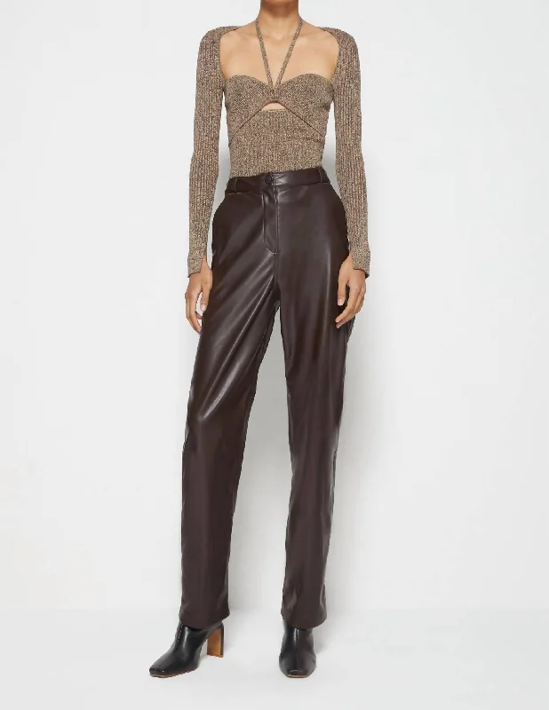 Amelia Vegan Leather Pant In Chocolate