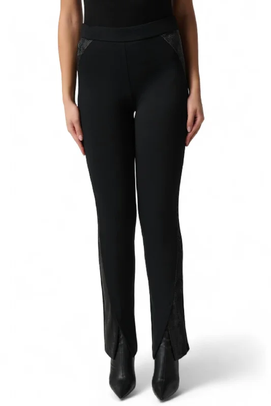 Heavy Knit Snake Leatherette Pull-On Pants In Black