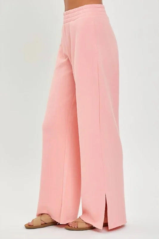 Soft Knit Wide Leg With Slit Lounge Pants In Blush