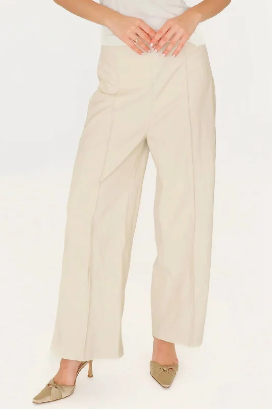 Sparkle Wide Leg Vegan Leather Pants In Bone