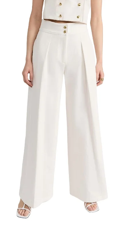 Wide Leg Pleat Front Pant In White