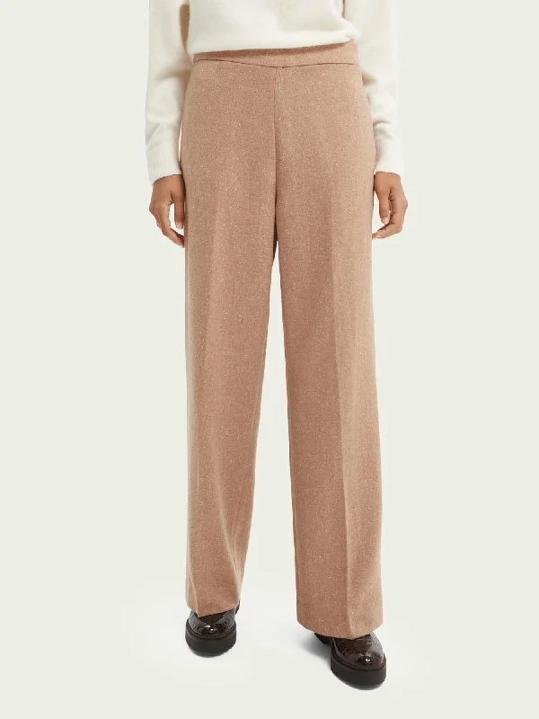 Wool Wide Leg Pant In Sand Melange