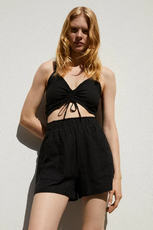 Ponza Ruched Front Crop Top in Black