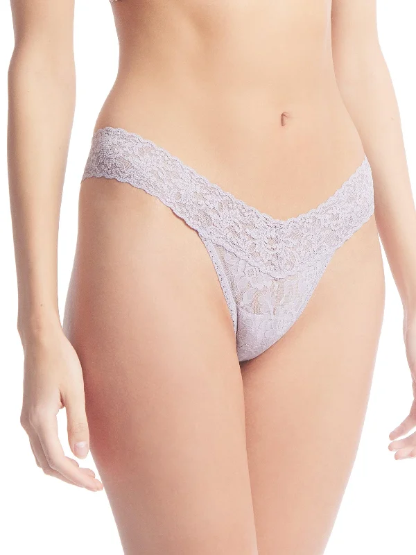 Signature Lace Low Rise Thong Steel Grey