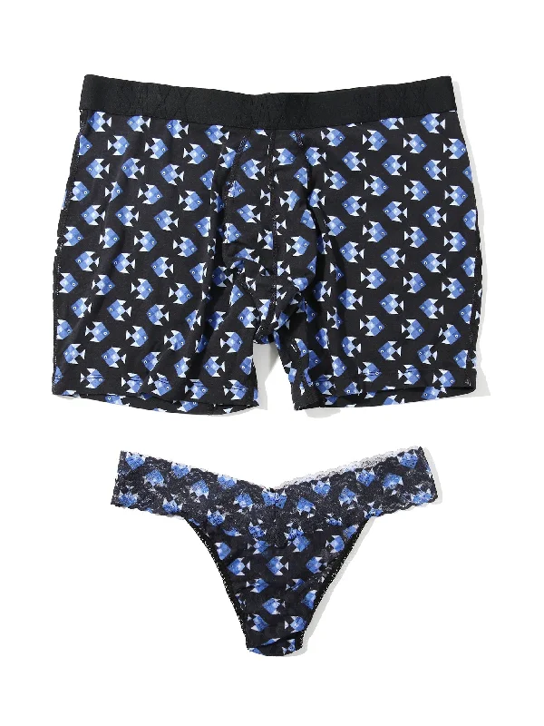 Signature Lace Original Rise Printed Thong And Saxx Drop Temp Cooling Cotton Boxer Brief Aquatic Check