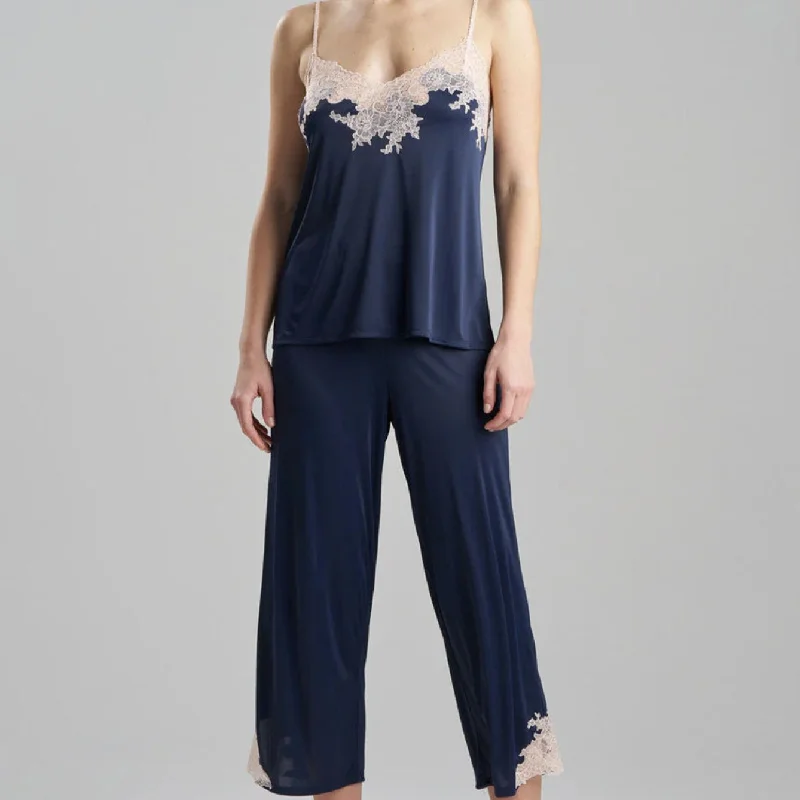 Natori Feathers Cami Pant Set U76312 in Navy and Cafe