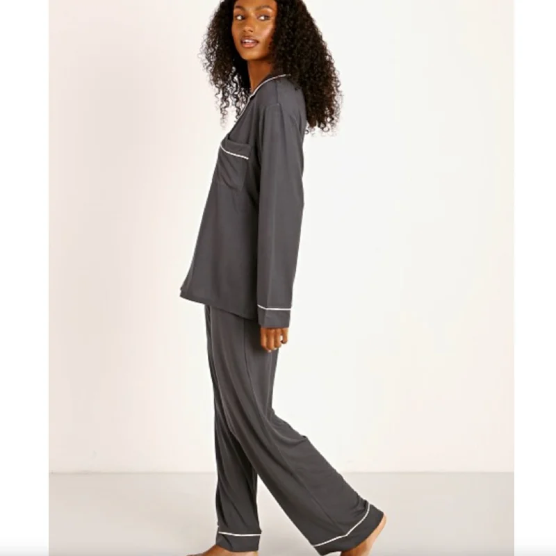 Eberjey Gisele Long PJ Set PJ018 in Graphite/Sorbet Pink