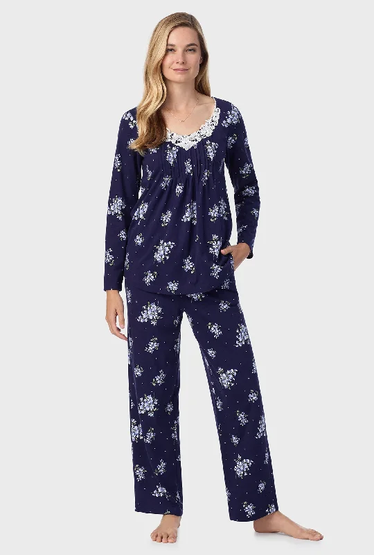 Navy Bouquet Cotton Long Pajama Set