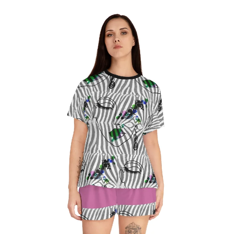 Women's Short Pajama Set (AOP) ZEBRA DOODLE FACE